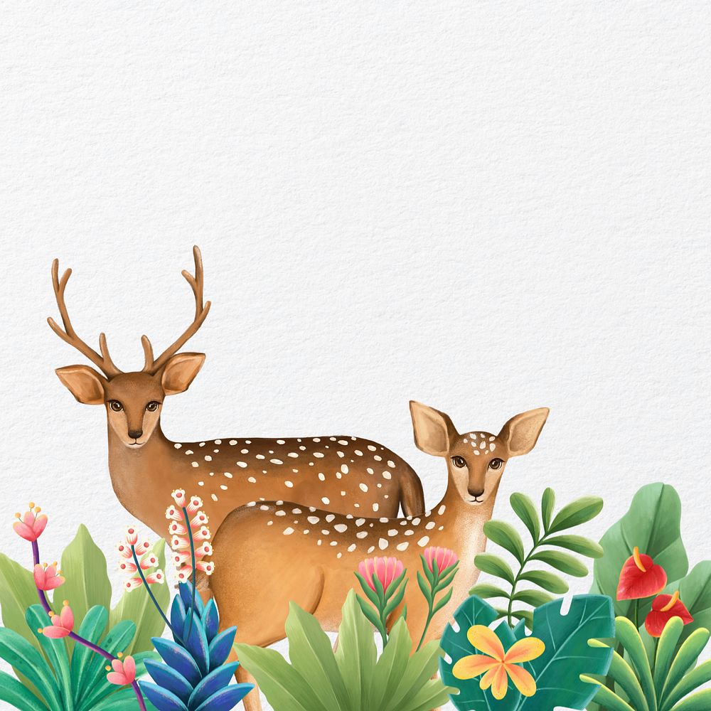 Hand-drawn deer border, editable nature background