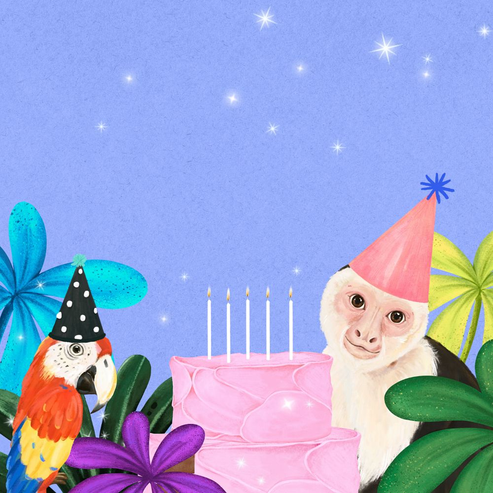 Hand-drawn wildlife, editable birthday design