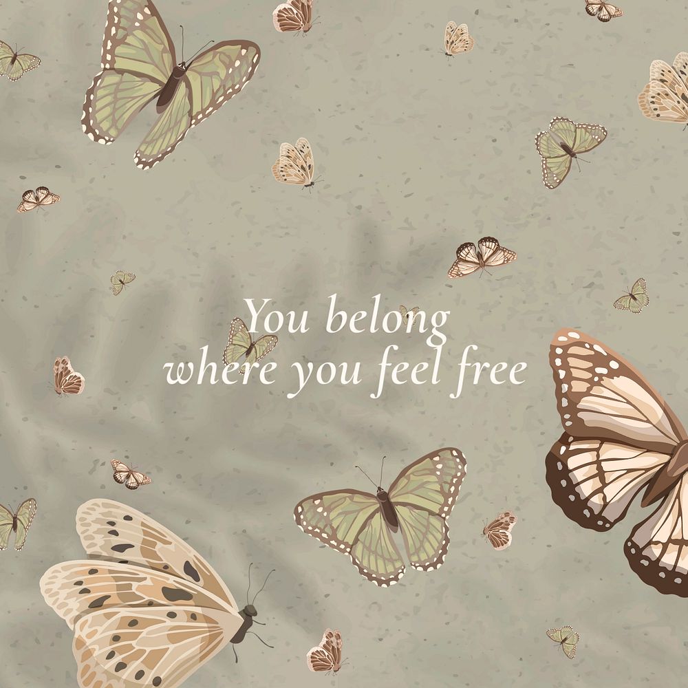 Freedom quote social media post template, beautiful butterfly pattern, editable text