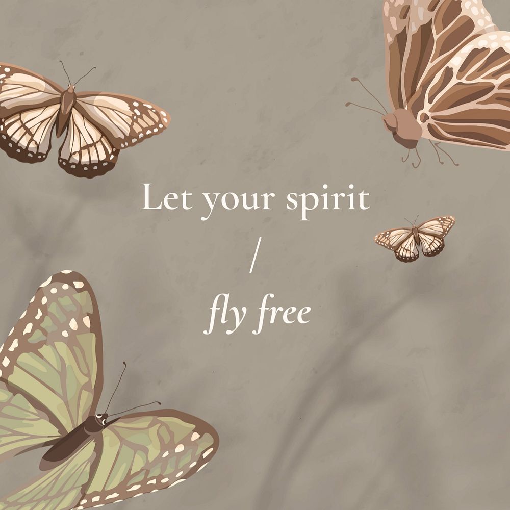 Freedom quote social media post template, beautiful vintage butterfly pattern