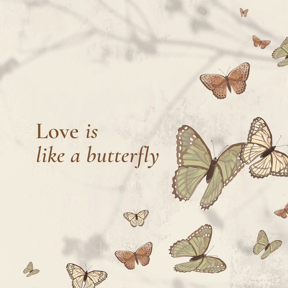 Love quote Instagram post template, editable text & butterfly pattern