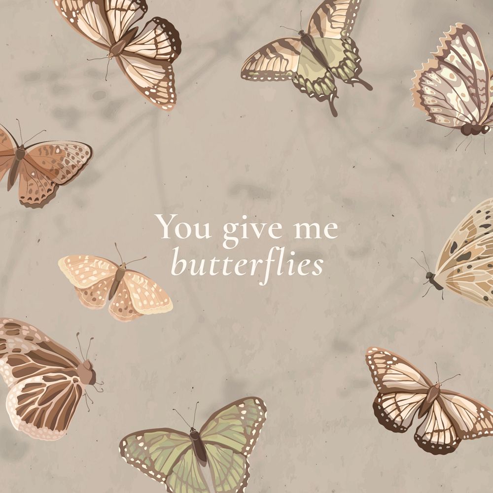 Love message Instagram post template, beautiful butterfly pattern, editable text