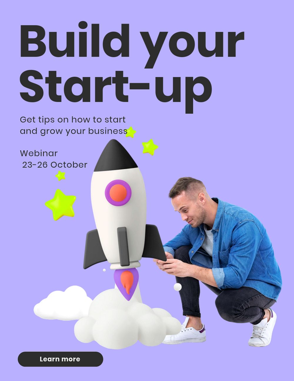 3D startup business flyer template, editable launching rocket design