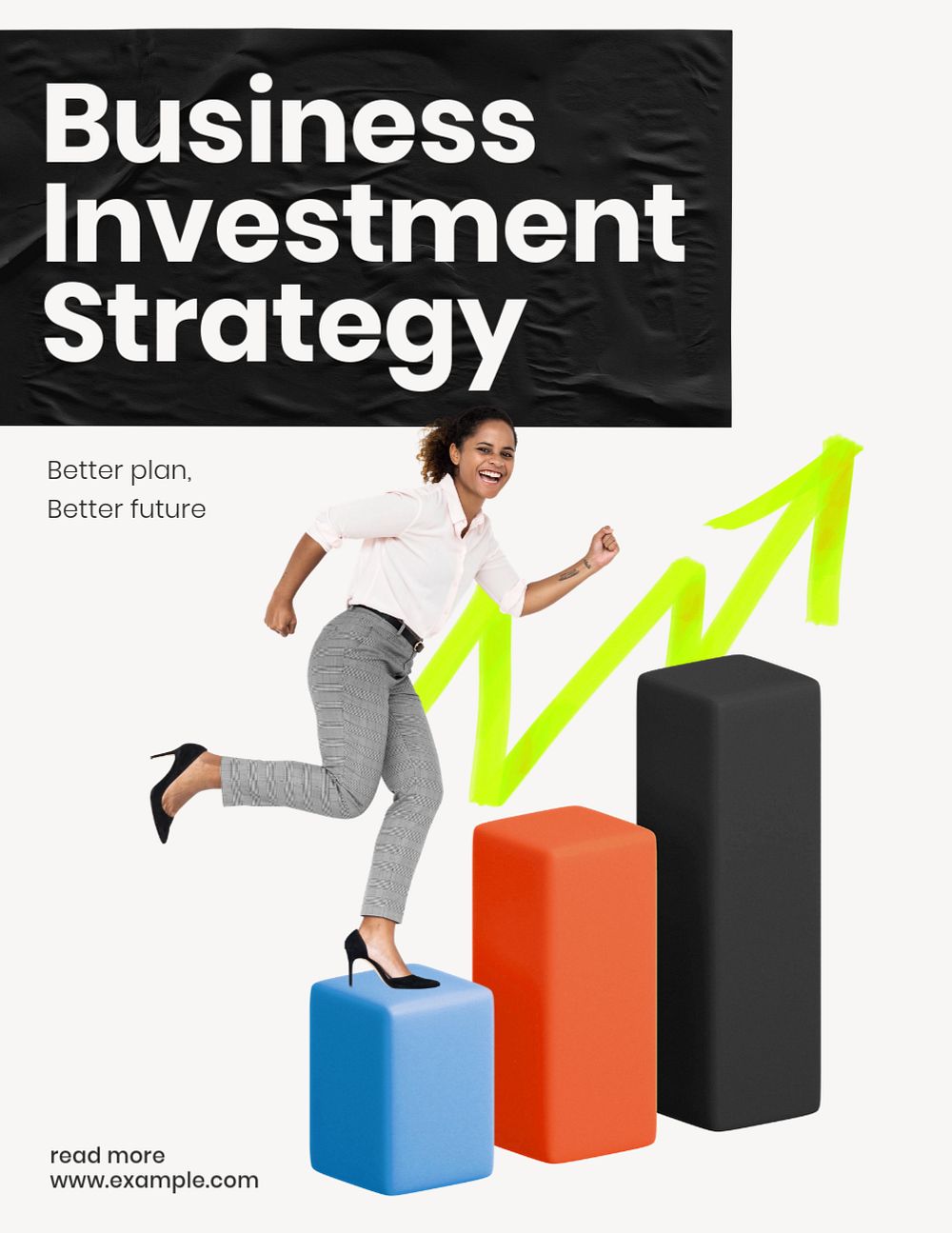 Business investment strategy poster template, editable 3d design