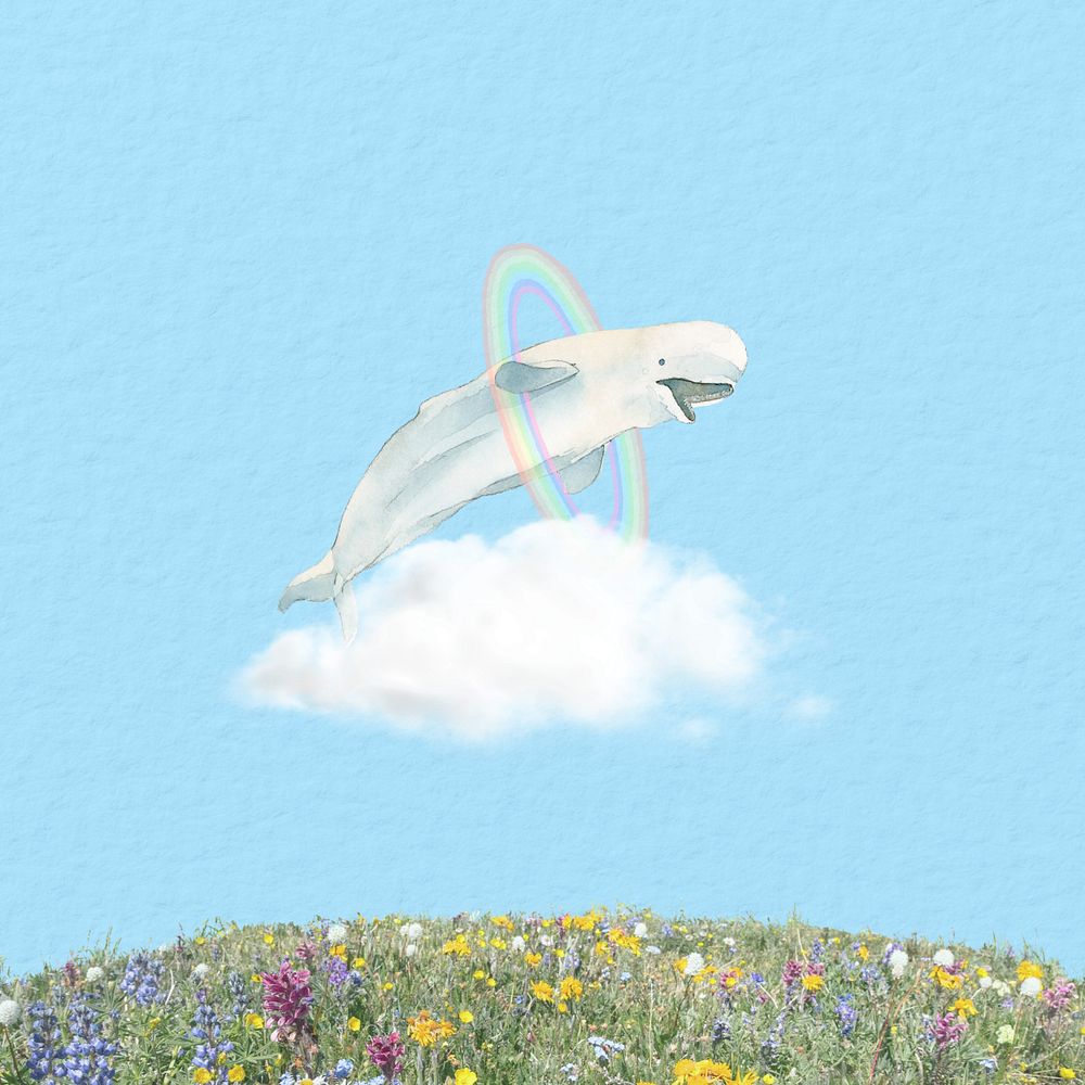 Dreamy whale background, surreal sky remix