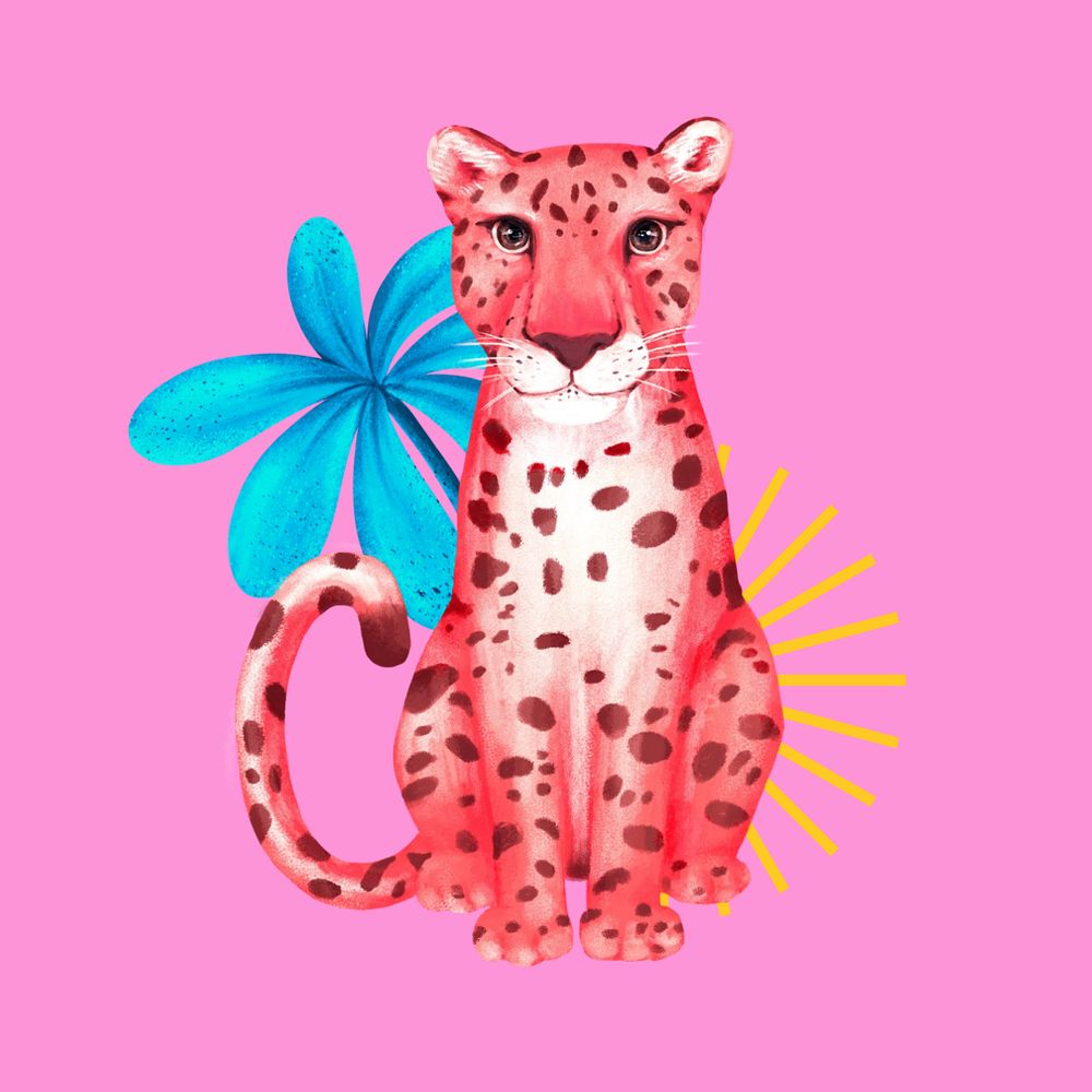 Hand-drawn leopard, editable cute pink design