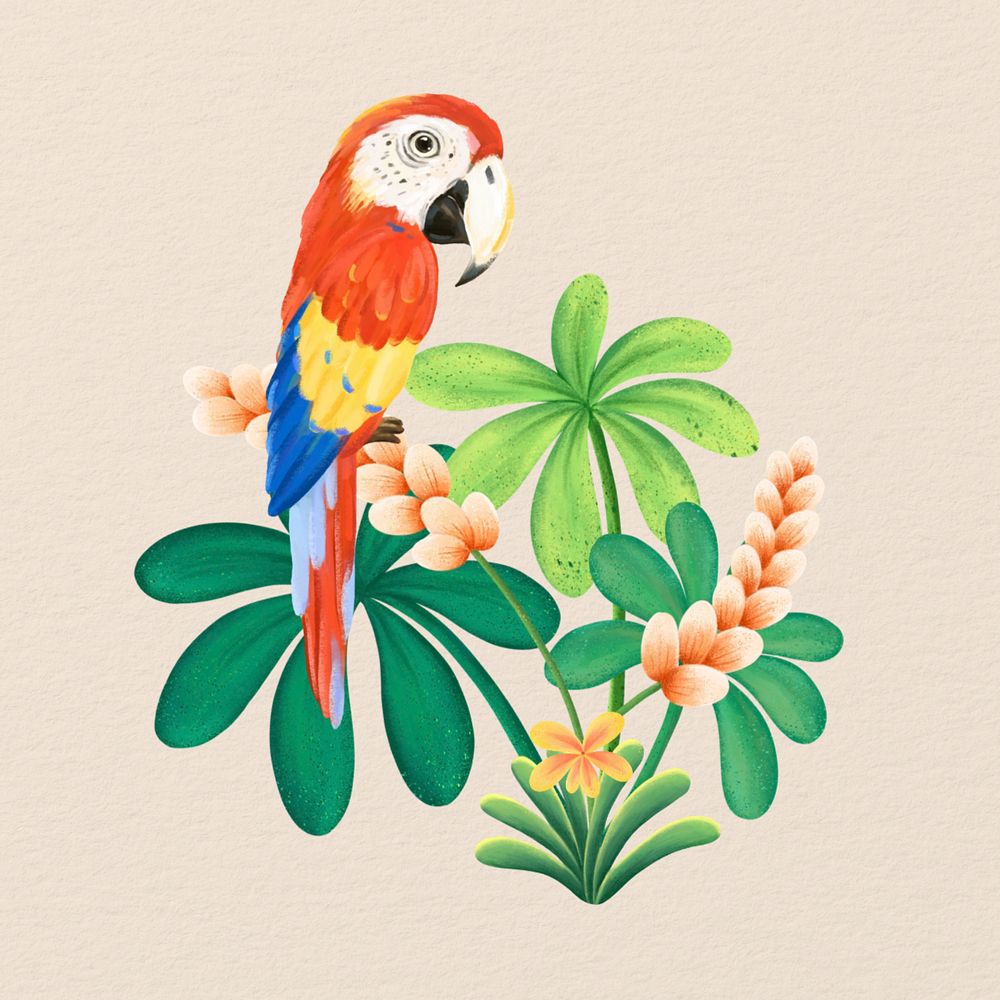 Hand-drawn parrot, editable wild animal