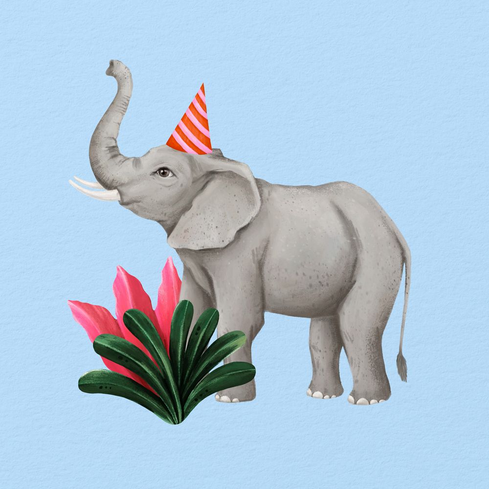 Editable hand-drawn party elephant, wild animal design