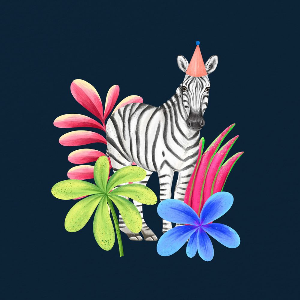 Festive zebra, editable hand-drawn wildlife design