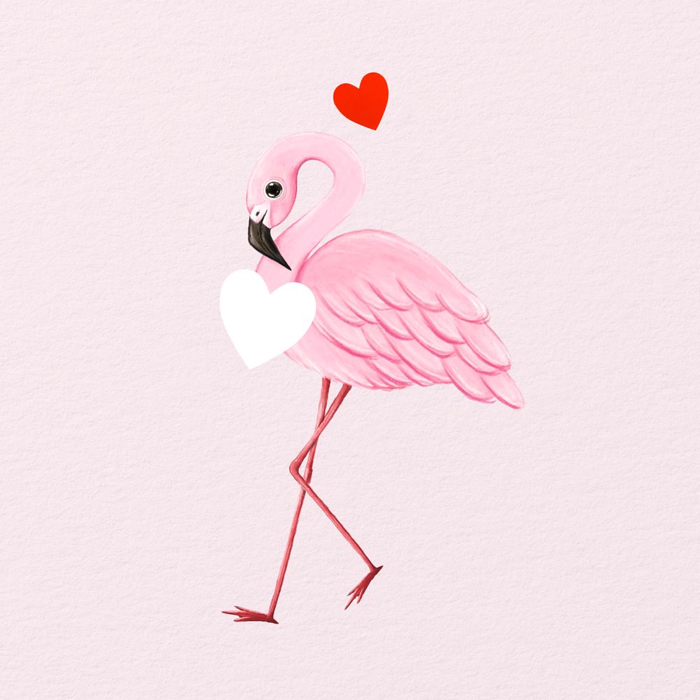 Hand-drawn flamingo, editable Valentine's background