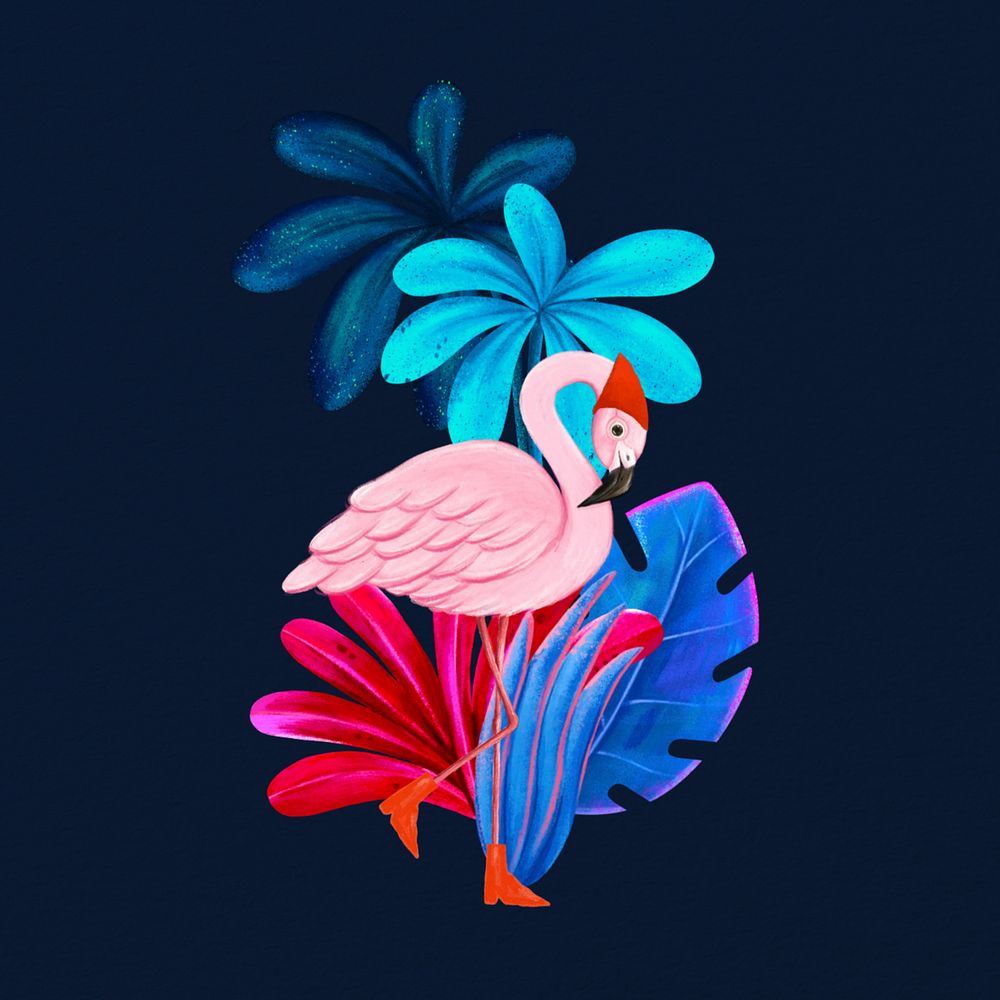 Editable hand-drawn flamingo, tropical design