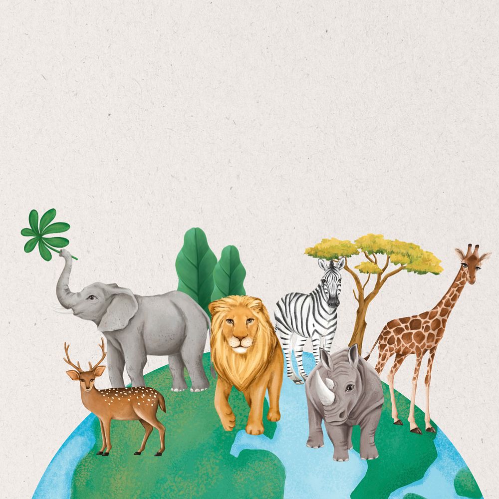 Hand-drawn wildlife conservation, editable environment remix