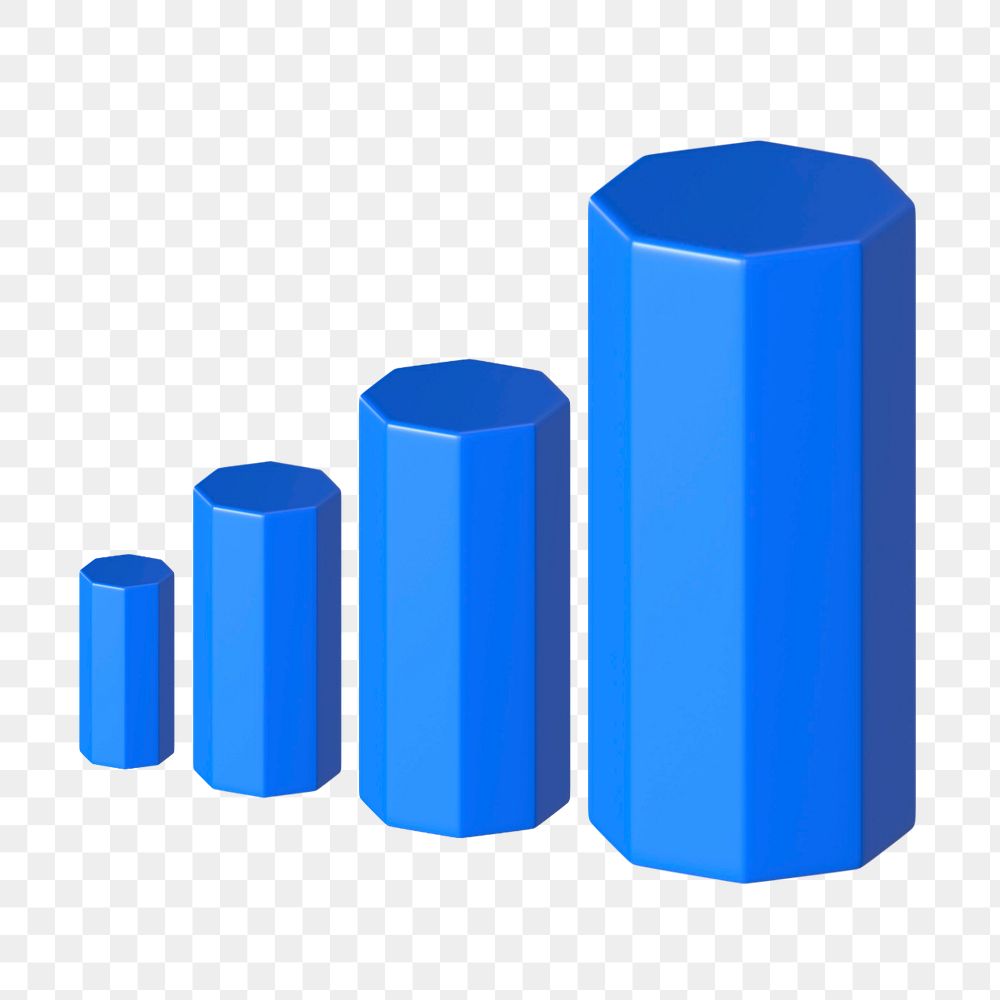 Blue bar chart 3D illustration, editable element group