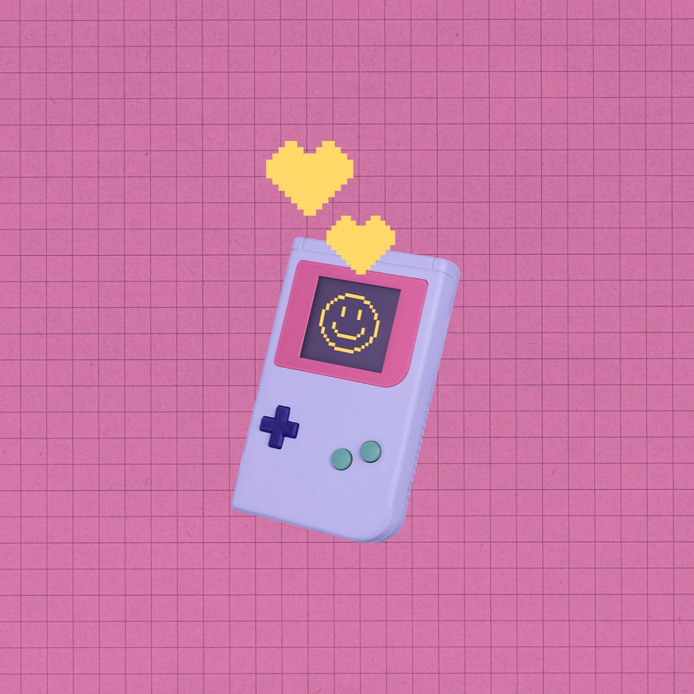 90s retro pink background, handheld game console design