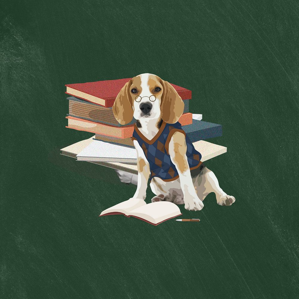 Nerdy puppy background, education remix