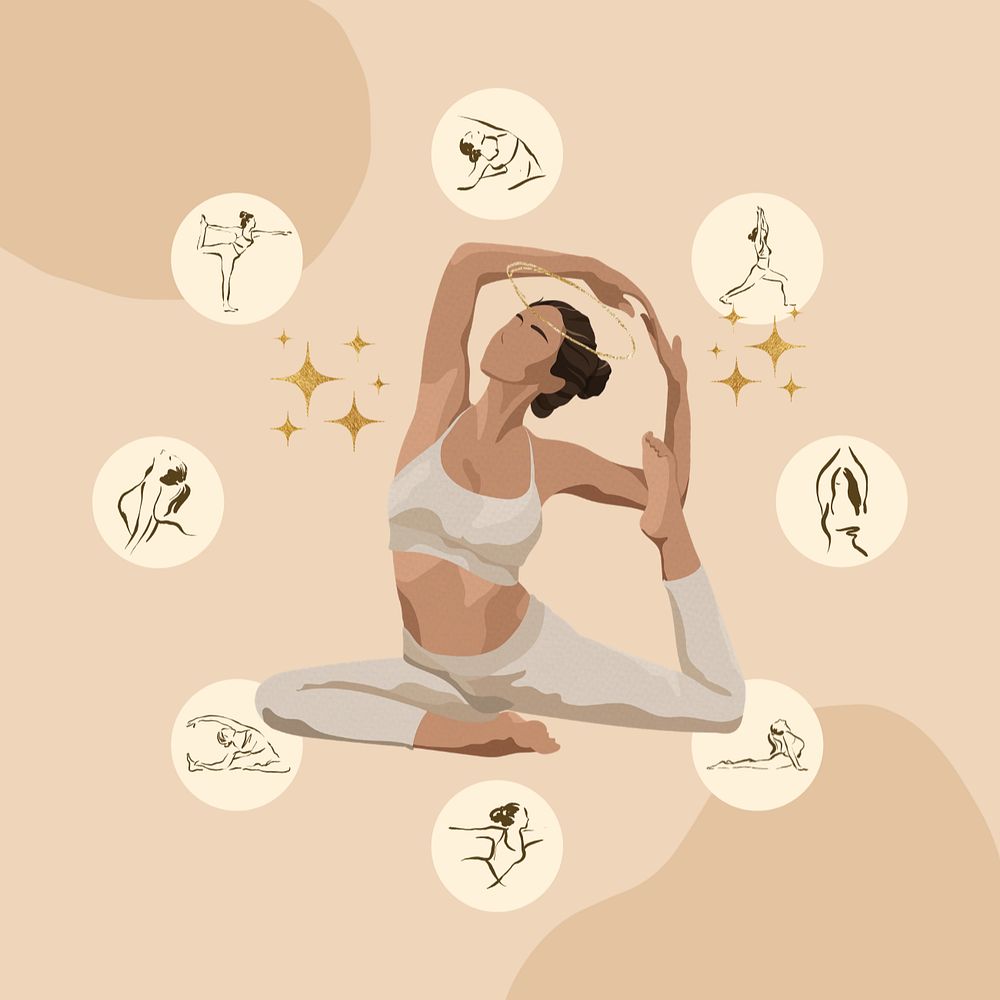 Woman yoga poses background, beige design