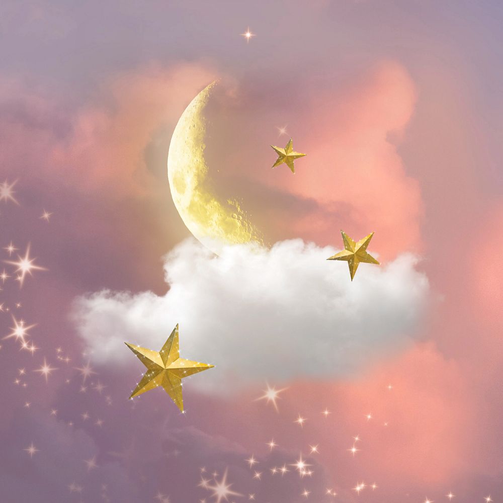 Moon aesthetic sky background, sparkling stars design