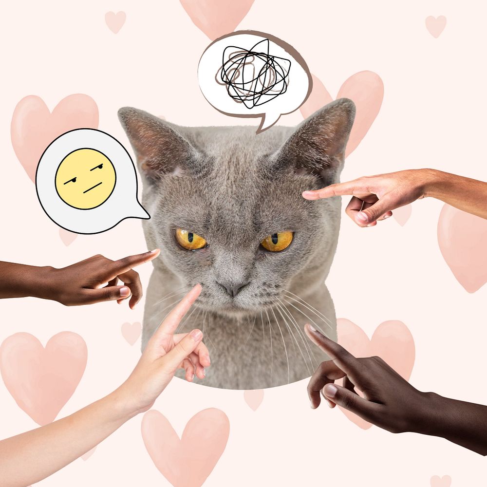 Grumpy cat background, heart pattern graphic