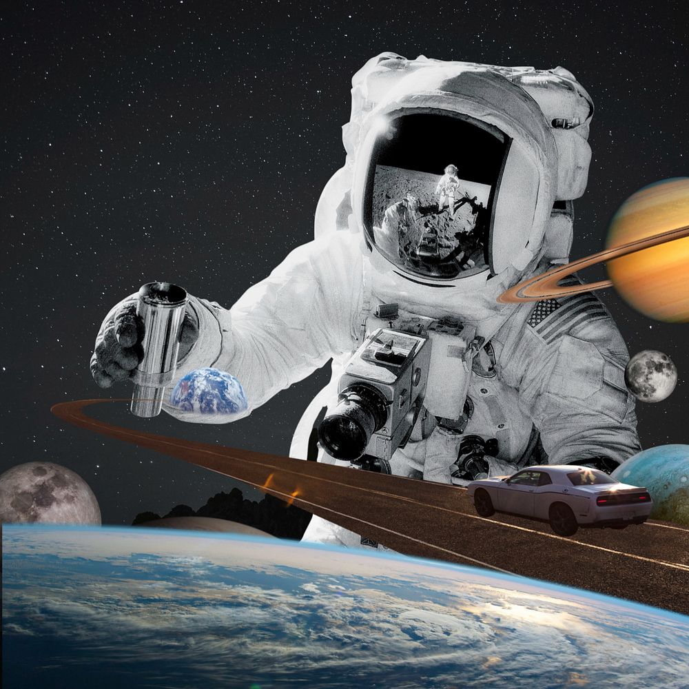 Aesthetic astronaut dark background, outer space design