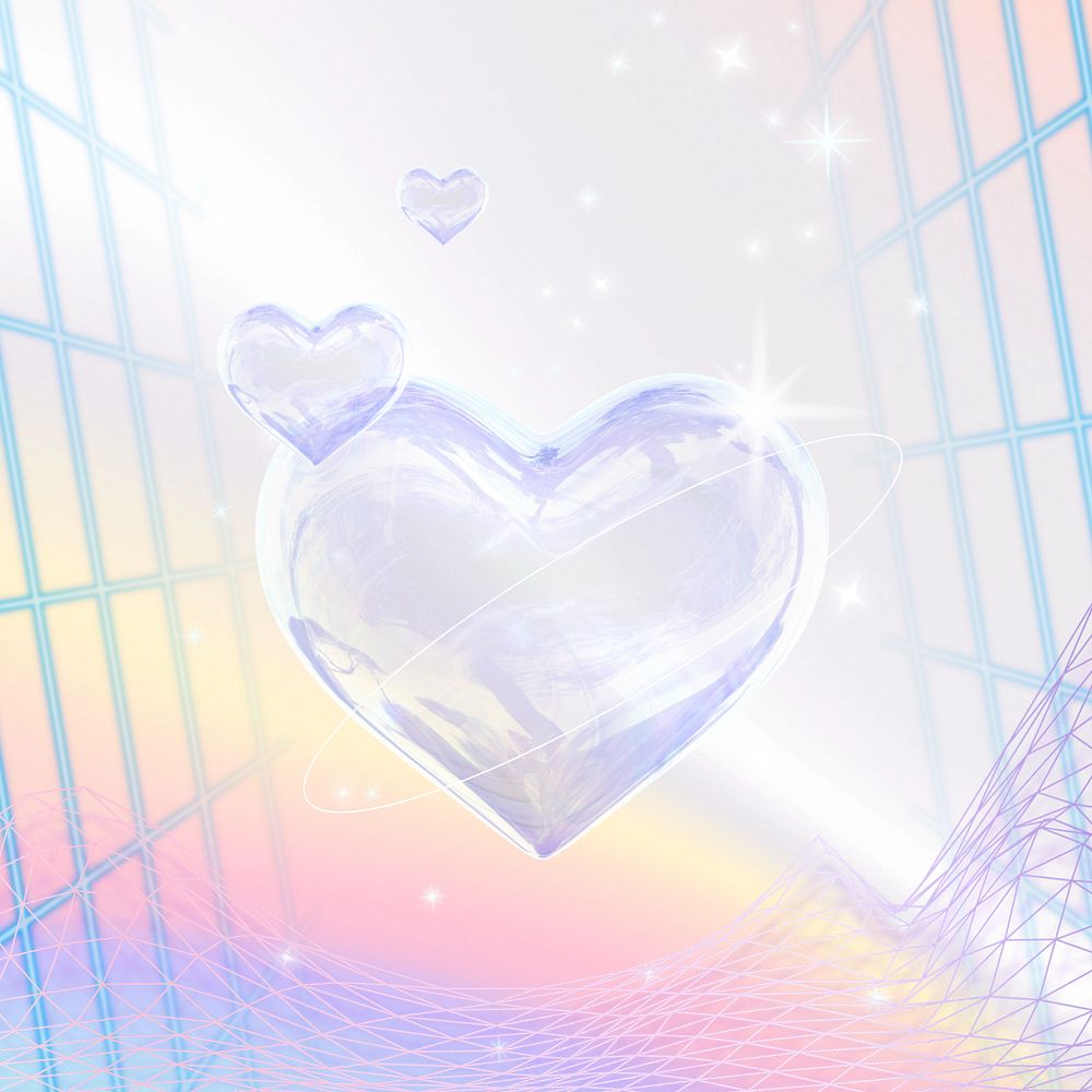 Iridescent aesthetic glossy heart background