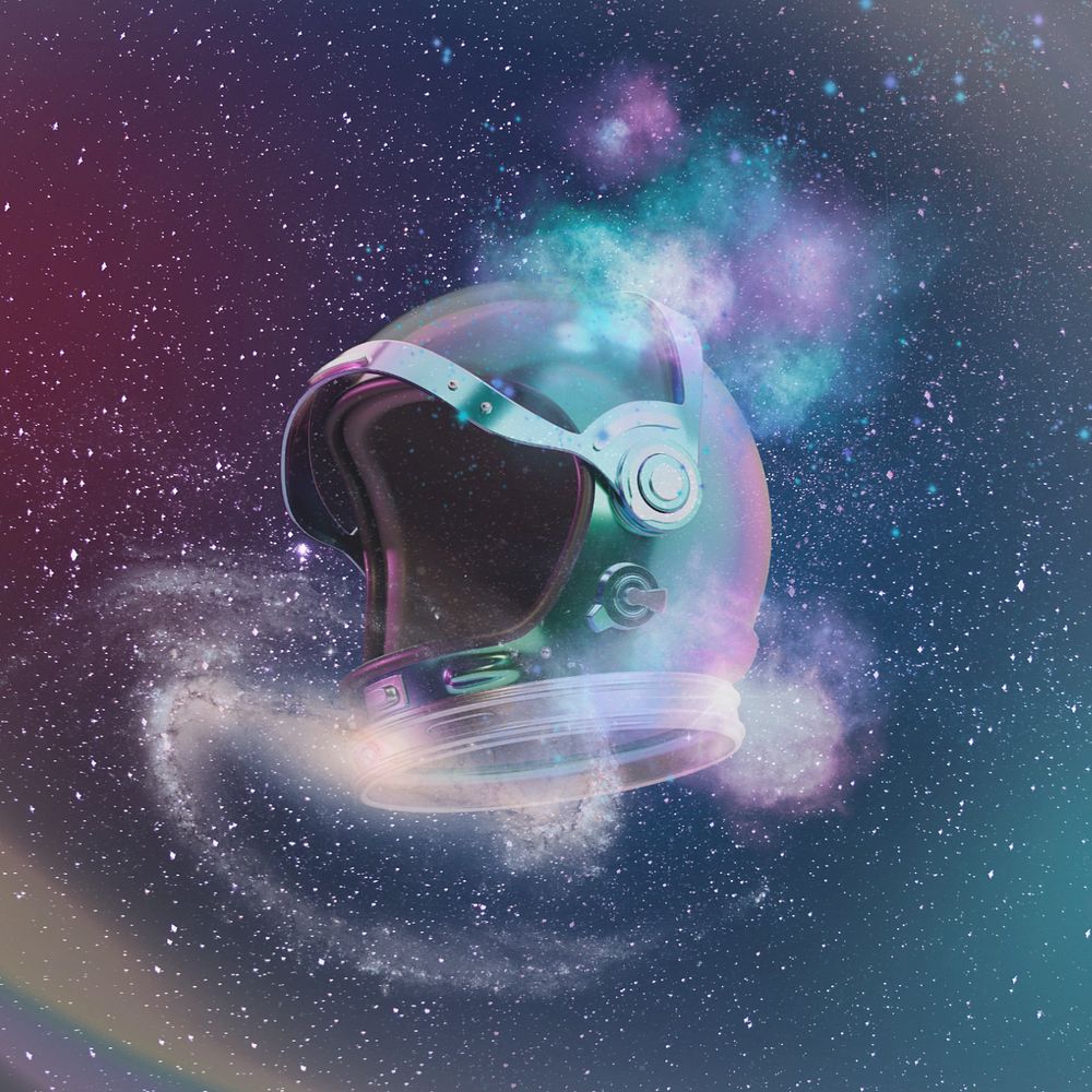 Aesthetic galaxy astronaut background, helmet design