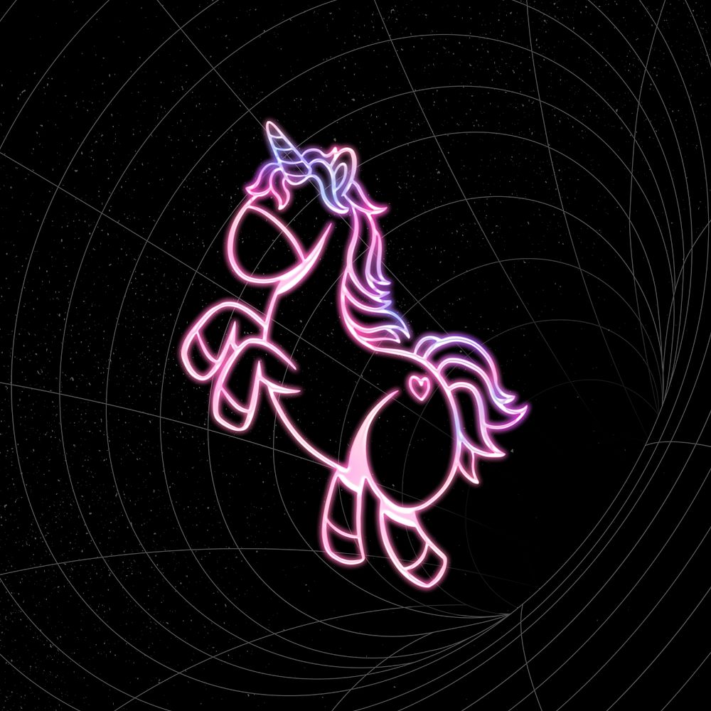 Neon unicorn on black background