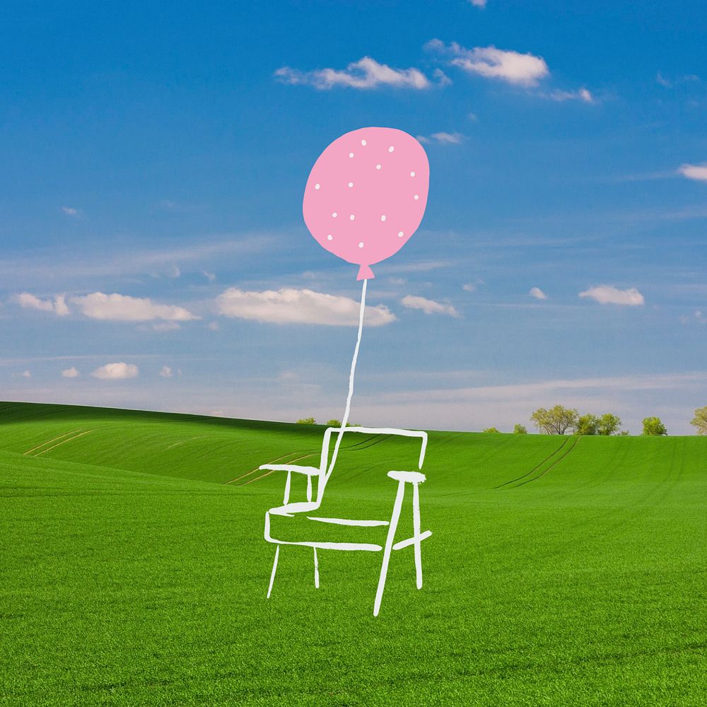 Aesthetic birthday scenery background, balloon & chair design