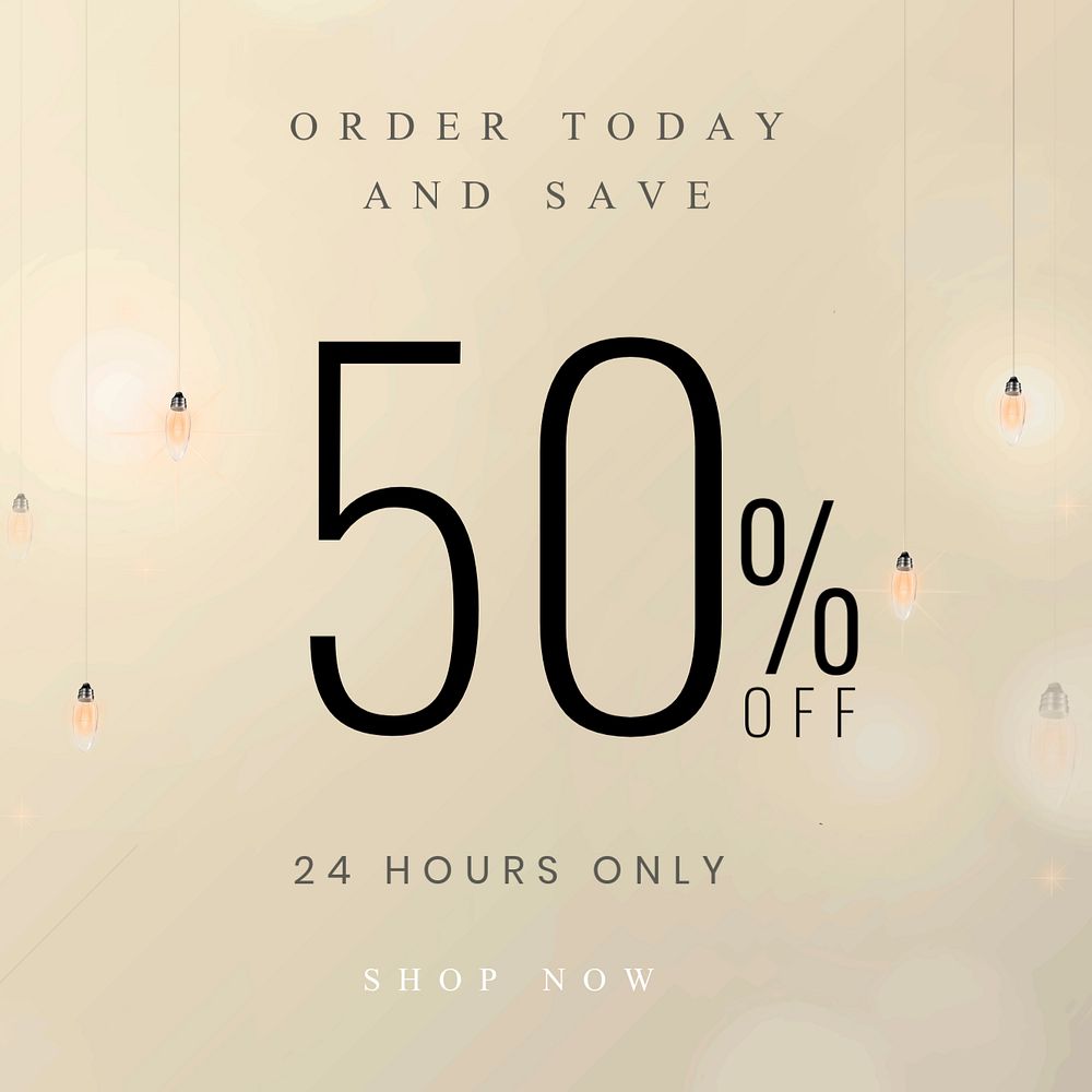 50% off Instagram ad template, editable hanging lights design