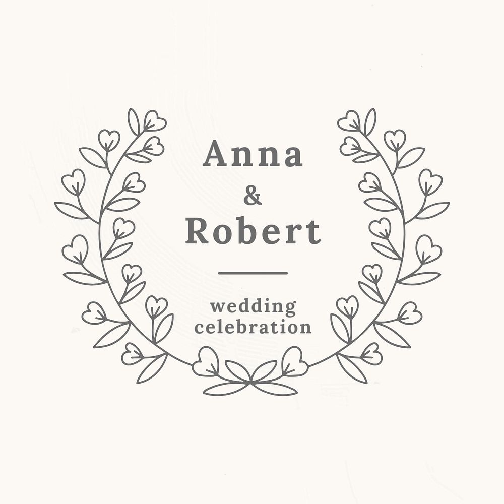 Wedding laurel badge editable template, floral design