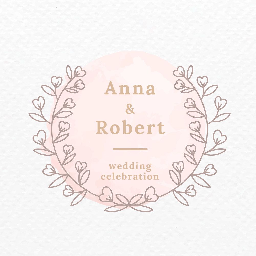 Editable laurel wedding badge template, watercolor design