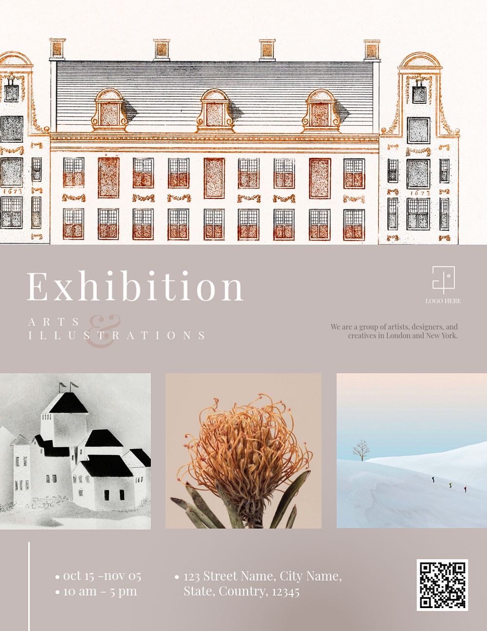 Aesthetic art exhibition flyer template, editable design