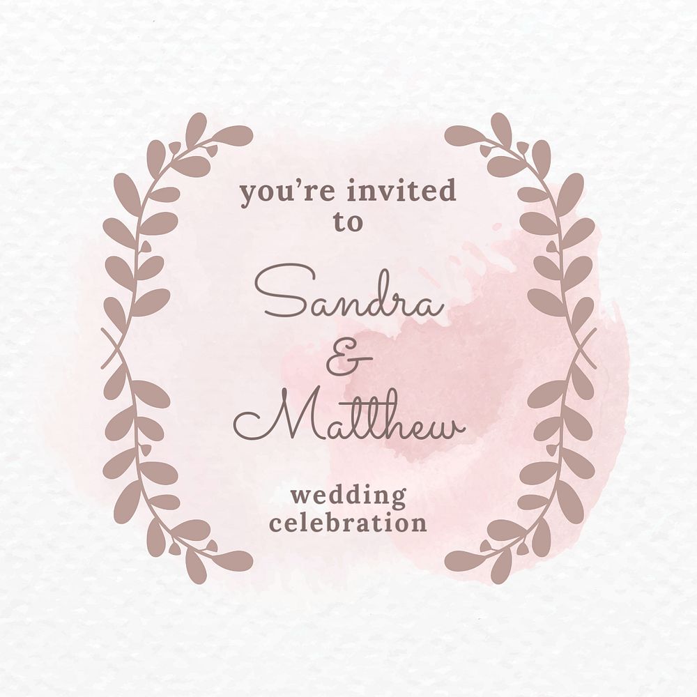 Wedding laurel badge editable template, watercolor design