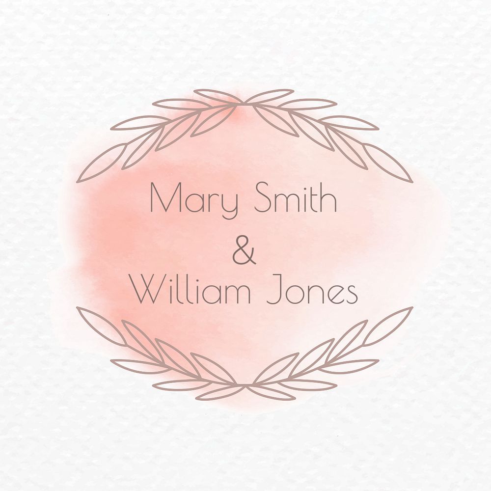 Editable laurel wedding badge template, watercolor design