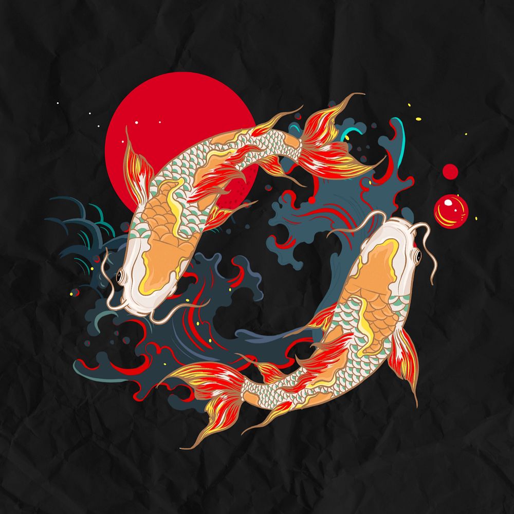 Koi carp fish background, Japanese oriental illustration, editable design