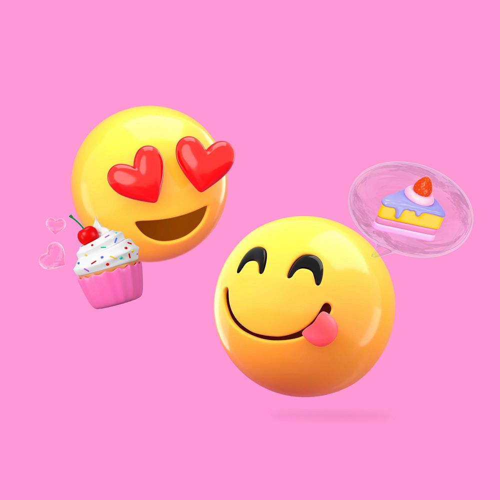 3D cake lover emoticon, editable food remix illustration