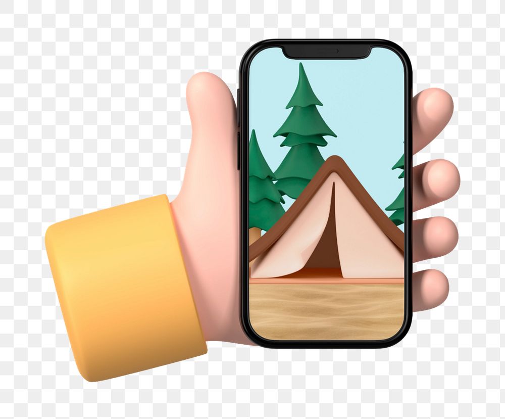 Smartphone screen editable mockup element, 3D hand illustration