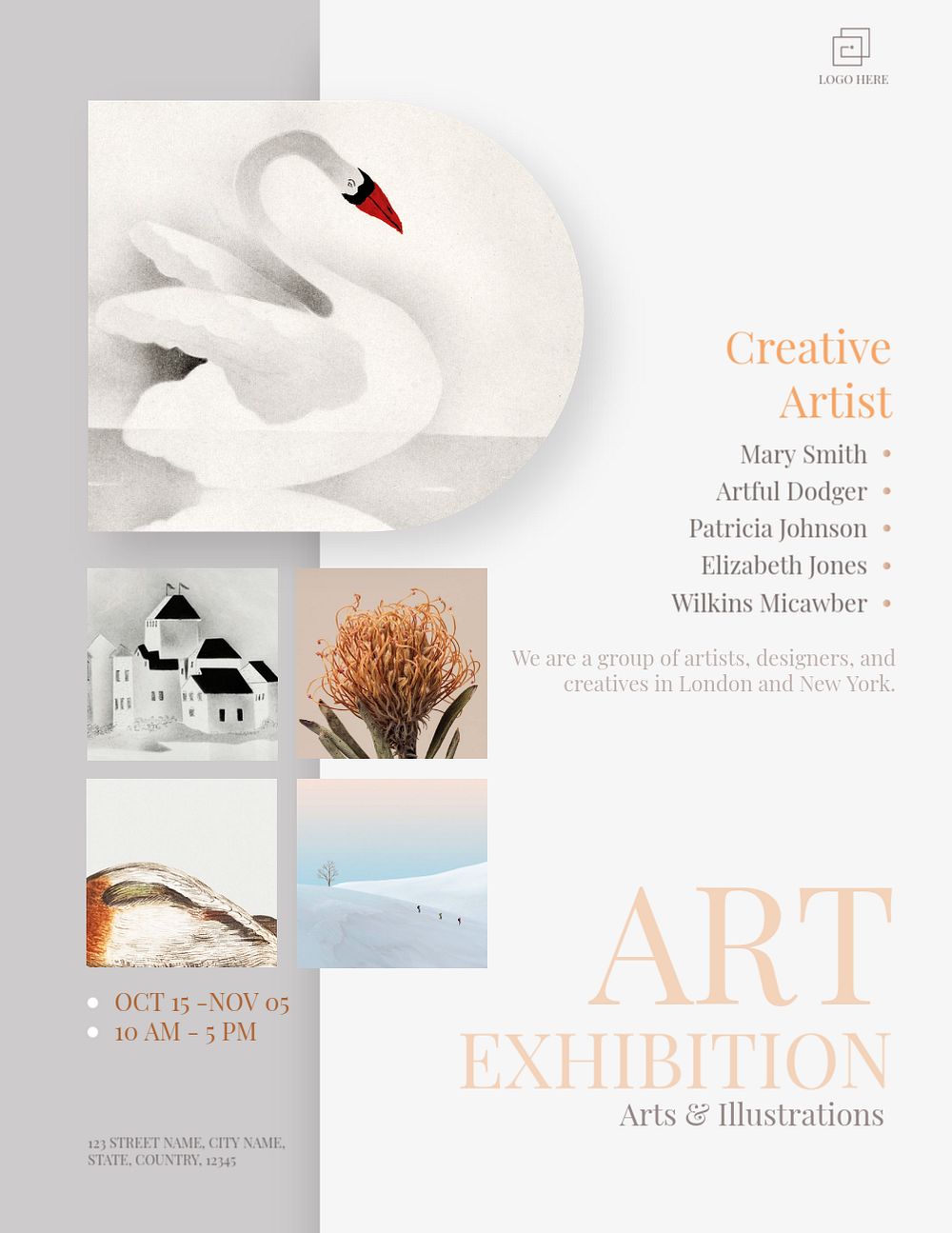 Aesthetic art exhibition flyer template, editable design