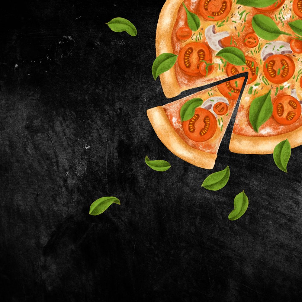 Homemade pizza background, black texture, editable design