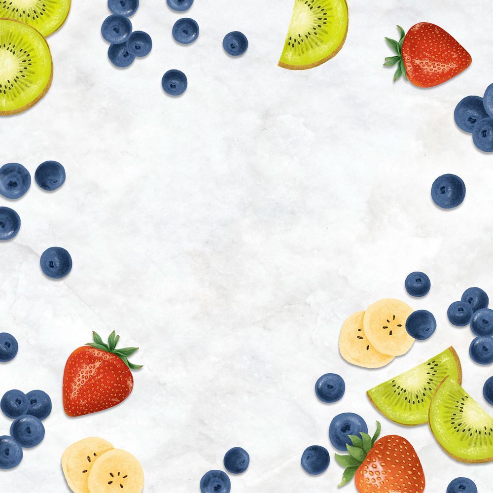 Smoothie fruits frame background, off-white marble, editable design