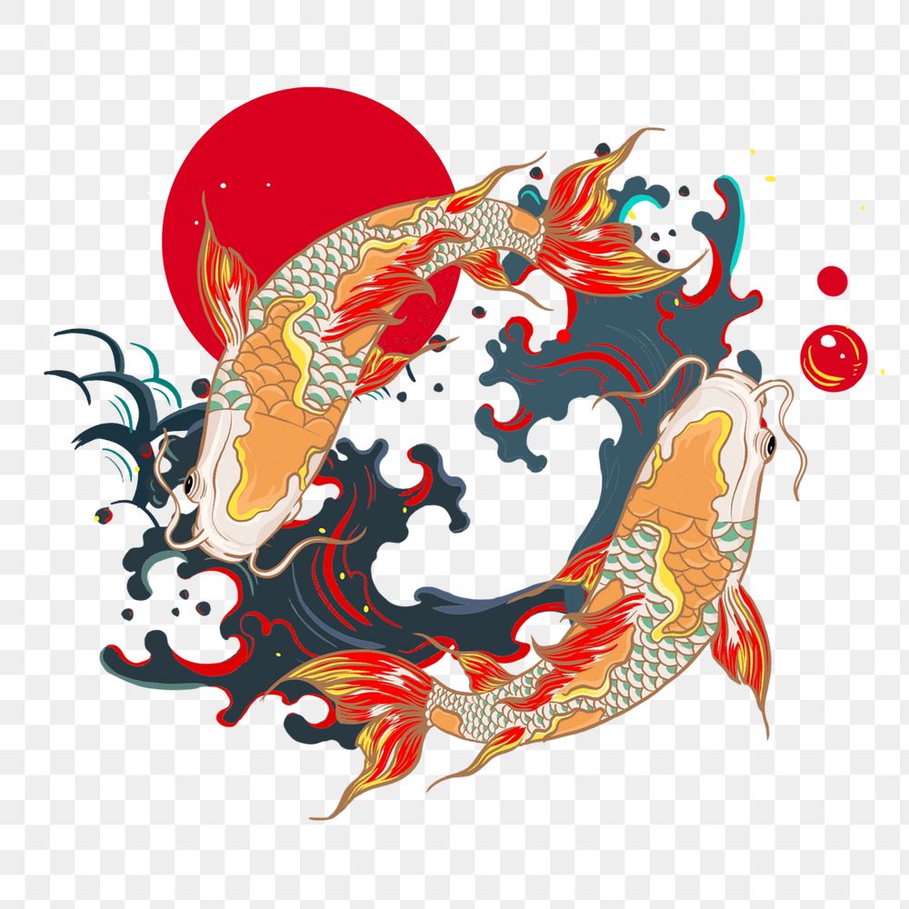 Koi carp fish editable element, Japanese oriental illustration