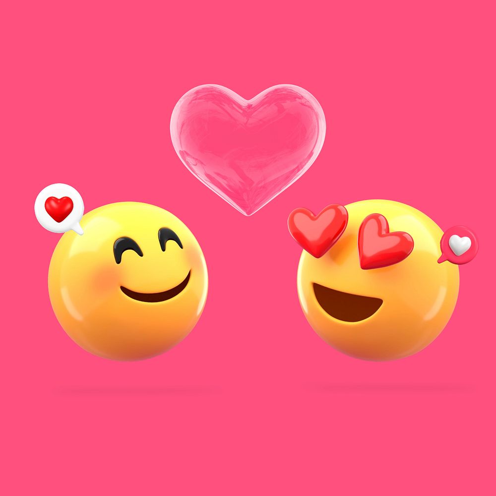 3D in love emoticon, Valentine's dating illustration