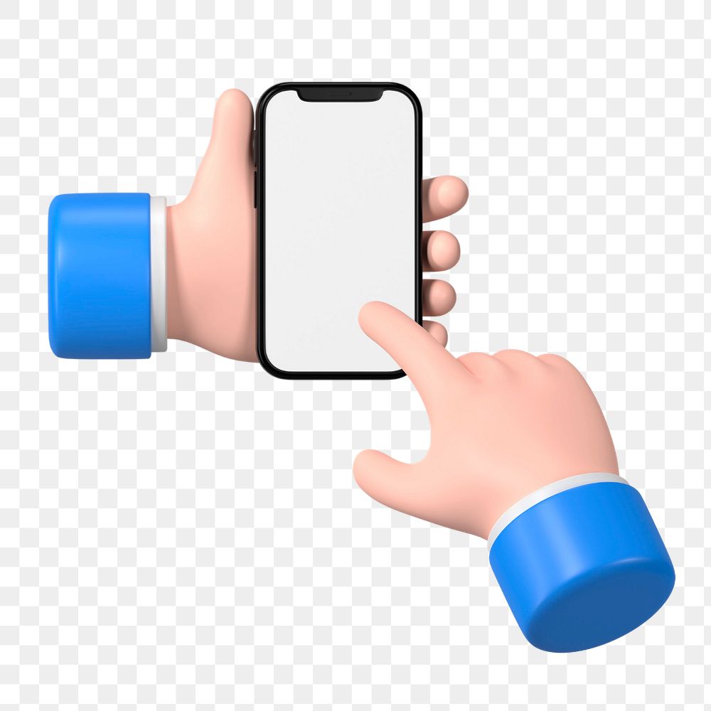 Smartphone screen editable mockup element, 3D hand illustration