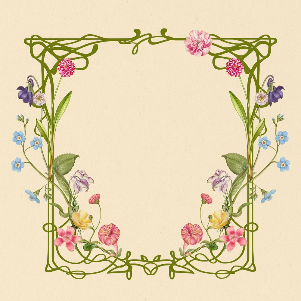 Floral frame, editable beige background design, remixed by rawpixel