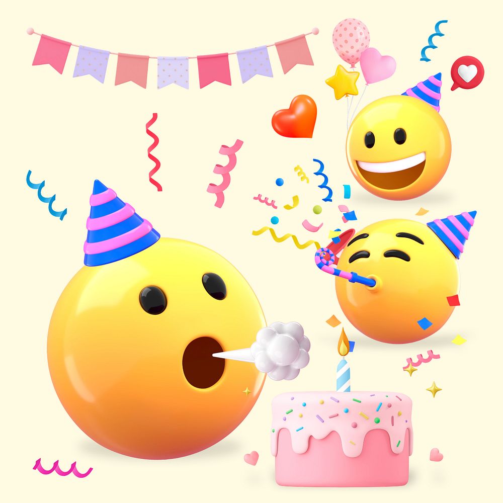 3D birthday party emoticon illustration