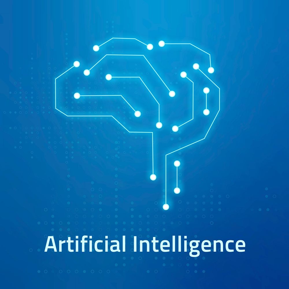 Blue AI brain template, editable technology design