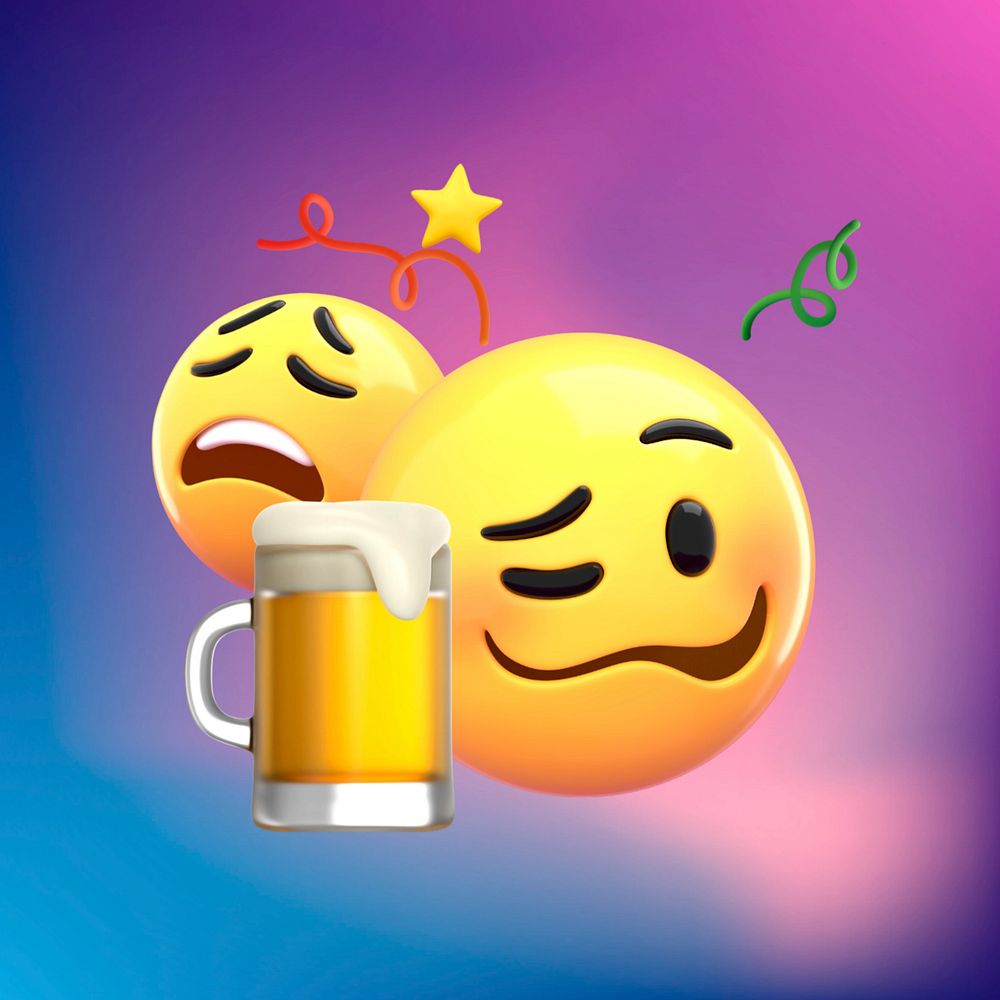 3D drunk emoticons, editable beer remix illustration