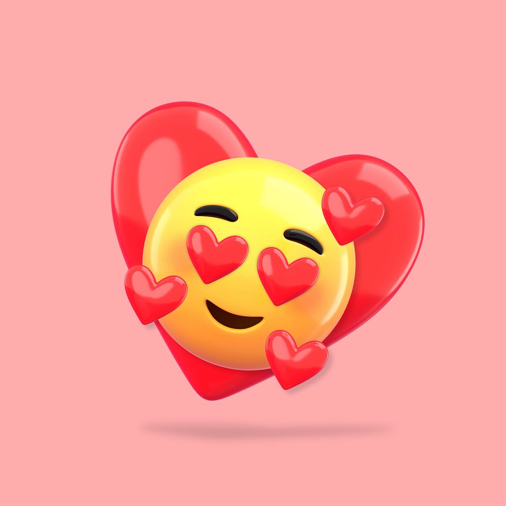 3D in love emoticon, heart-eyes illustration