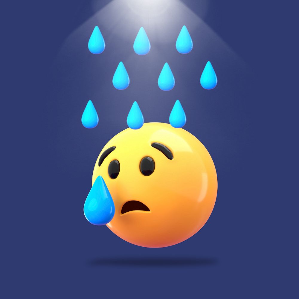 Crying 3D emoticon, dark blue editable design