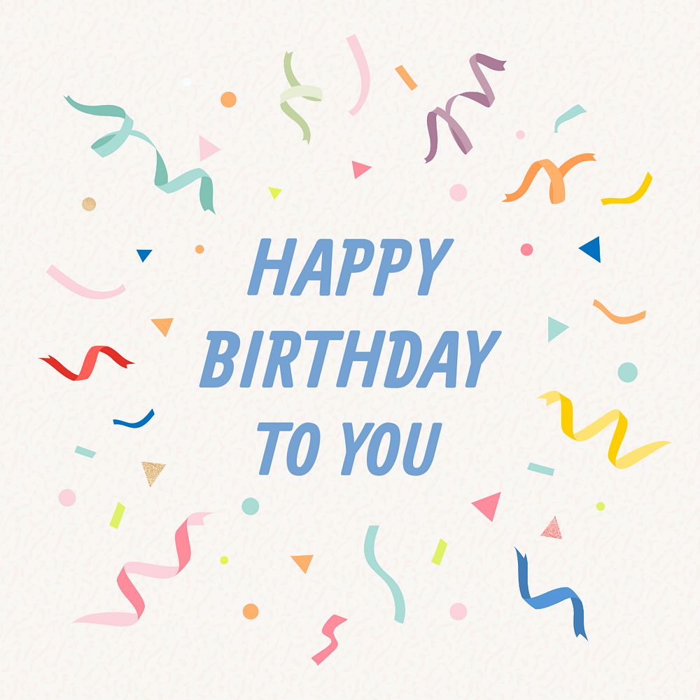 Happy birthday Instagram post template, editable colorful ribbons with confetti