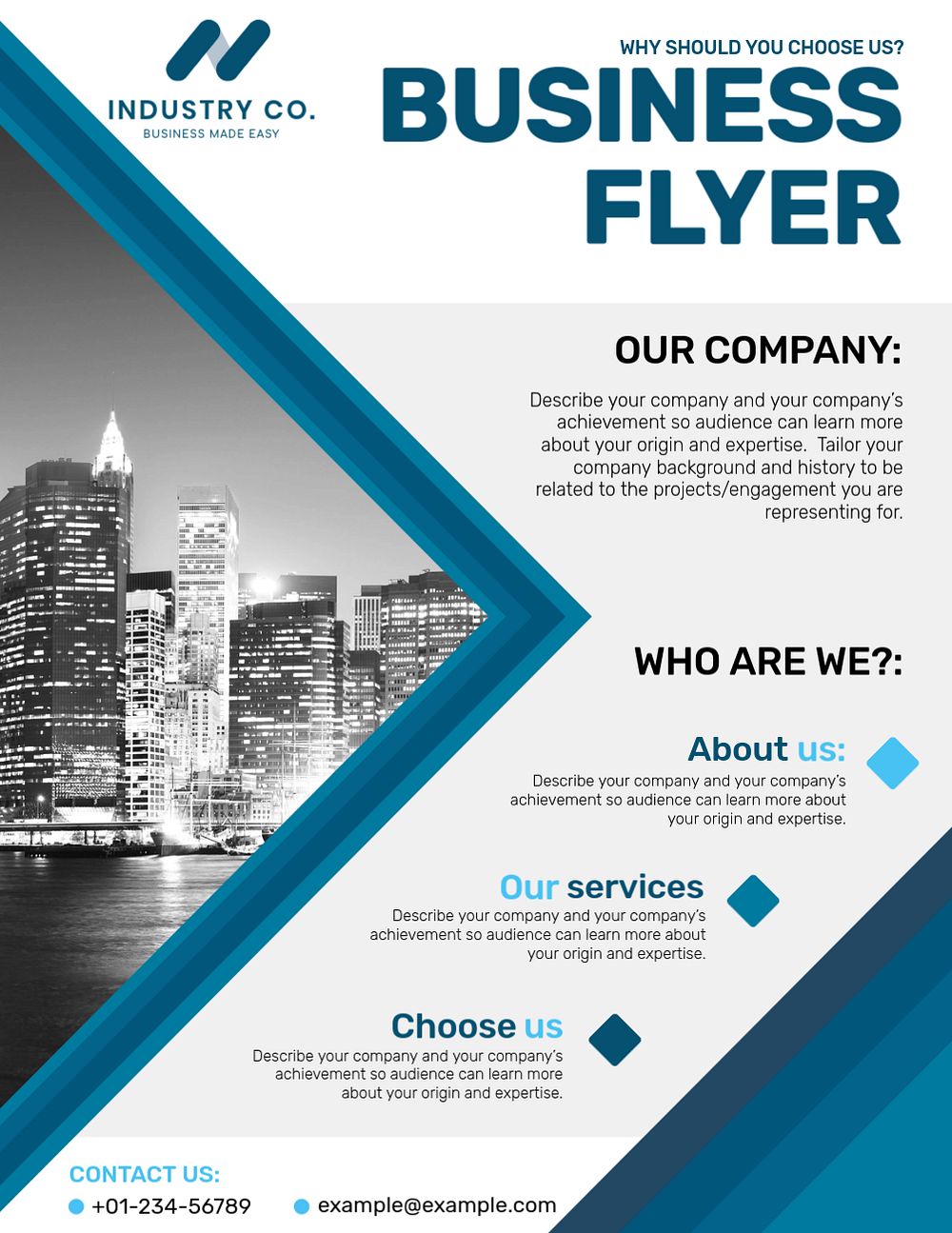 Blue modern business flyer template, editable design